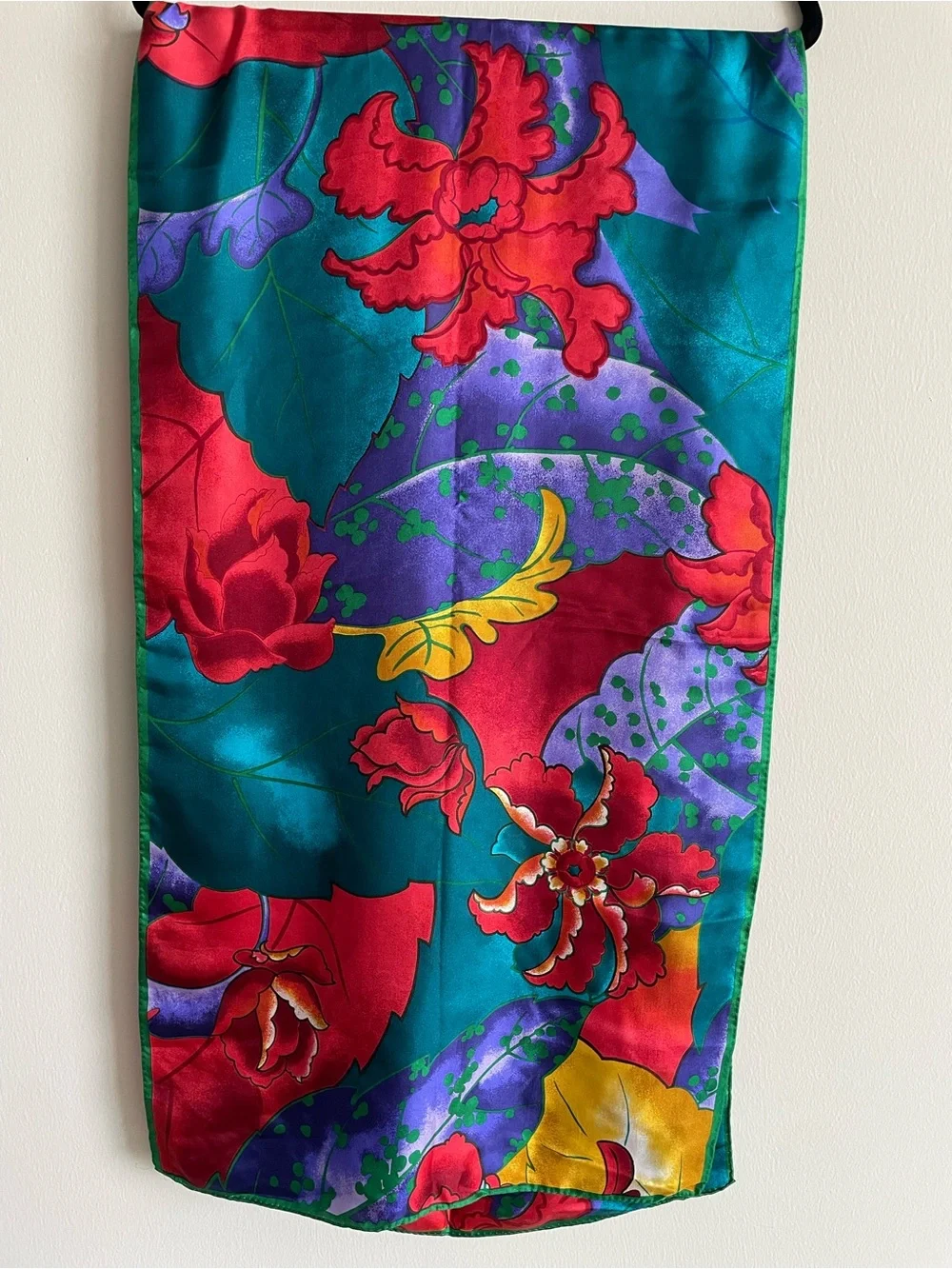 Vintage Perry Ellis extra long silk scarf wrap flowers floral abstract leaves